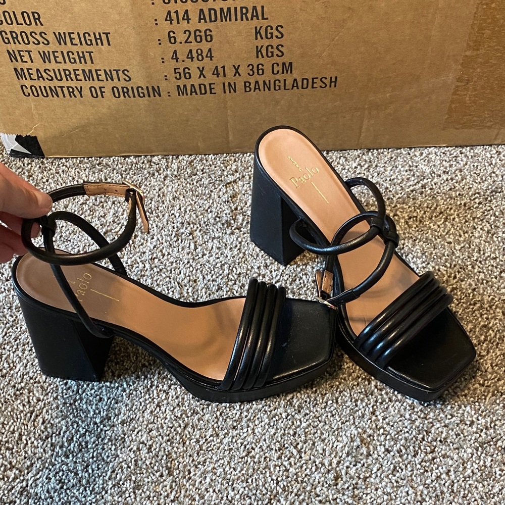 Paolo Black Strappy Block Heel Sandals